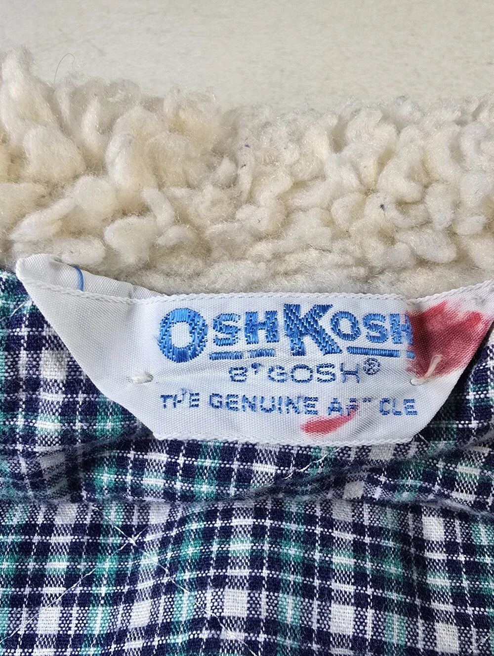 Vintage OshKosh BGosh Denim Jean Jacket Kids Size 3T Sherpa Collar Plaid Lined